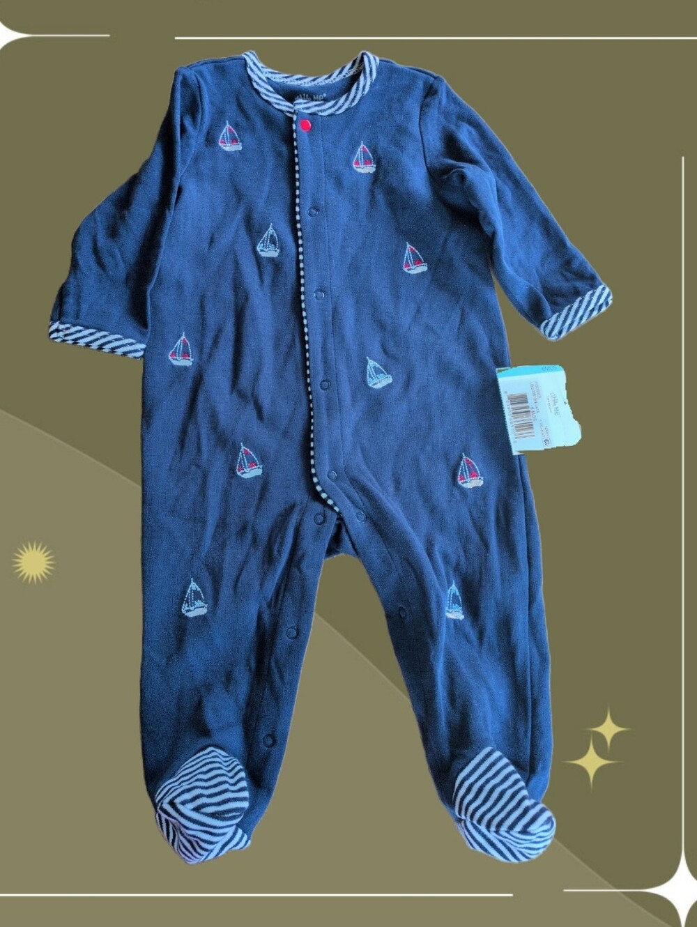 ✨ Nwt Little Me Boys Snap Sailboat Stripe Onesie Size 6mo